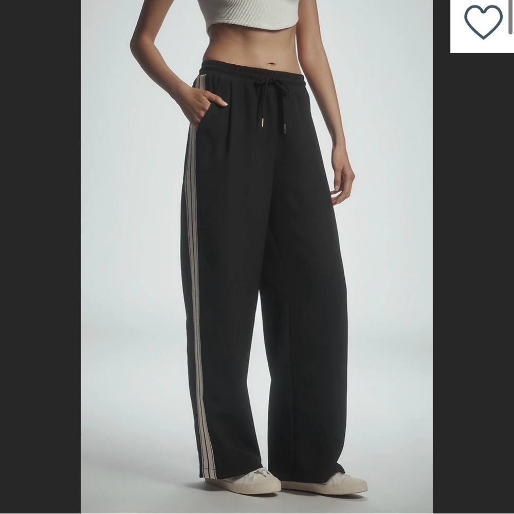 Anthropologie’s bishop + young Black Track Pants with White Stripes